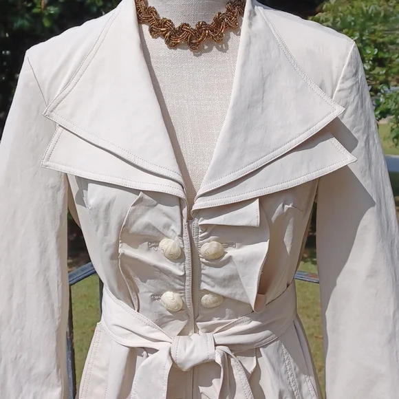 Kenar - Cream Multi Button Ruffled, Belted,Lined and Water Resist Jacket WS - Picture 3 of 16